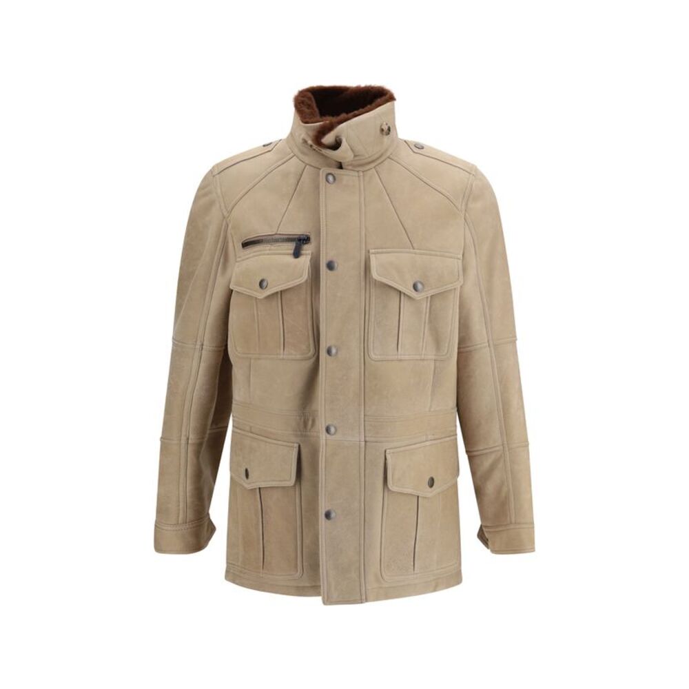 Brunello Cucinelli Men Waxed Shearling Safari Jacket